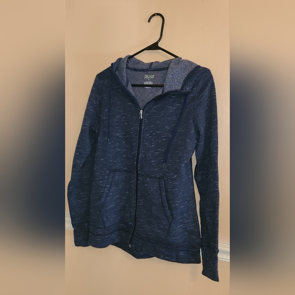 Tek Gear Jacket Women's Small Blue Full Zip Hoodie Dry Tek Drawstring Pockets